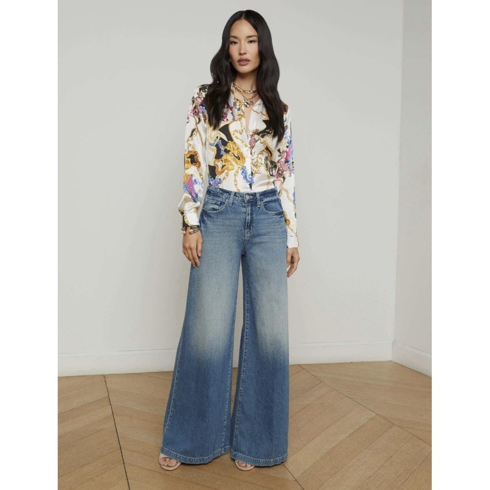 L'AGENCE High-Rise Wide Leg Jeans in Blue Fade, PETITE